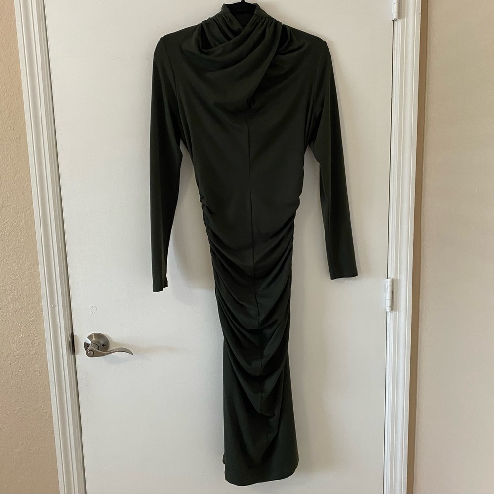 New Susana Monaco Crisscross MockNeck Bodycon Dress Longsleeve Hunter Green Sz L - Picture 3 of 15